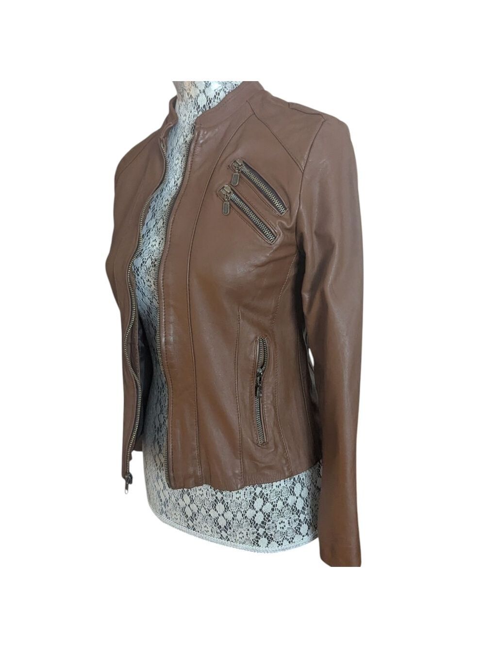 FELDINI Women's Brown Ovino Leather Jacket - Picture 4 of 11